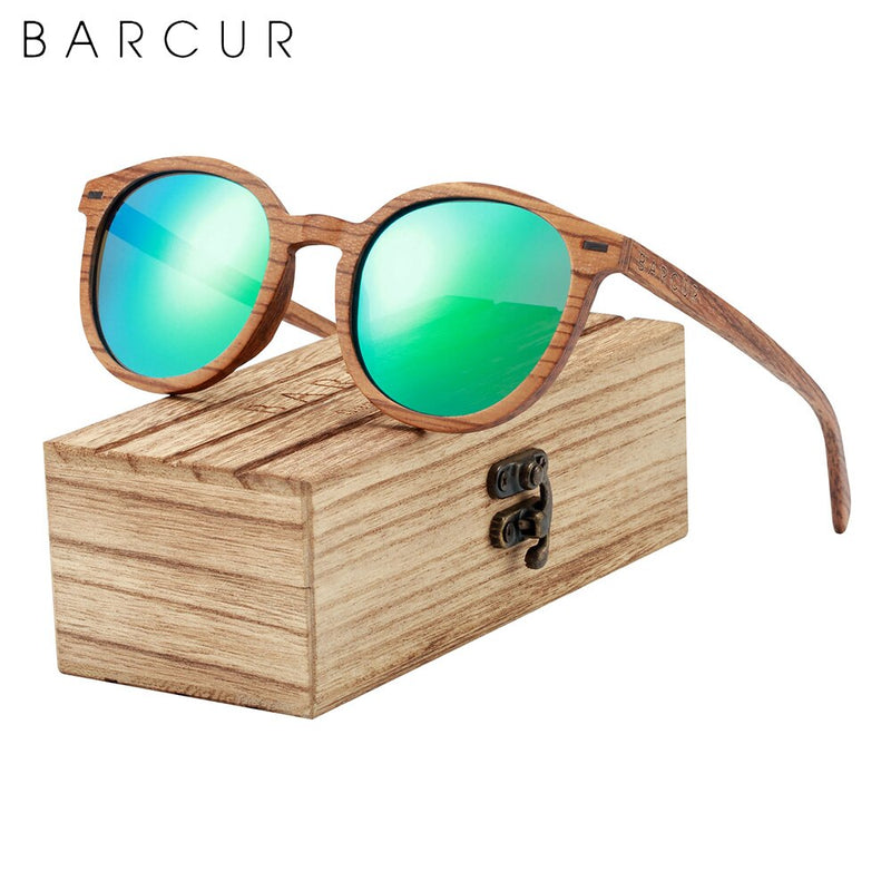 BARCUR Retro Deisgn Stylish Cat Eey Zebra Wood Sunglasses Round Polarized Men Women Sun glasses UV400 Protection Wood Box - KiwisLove