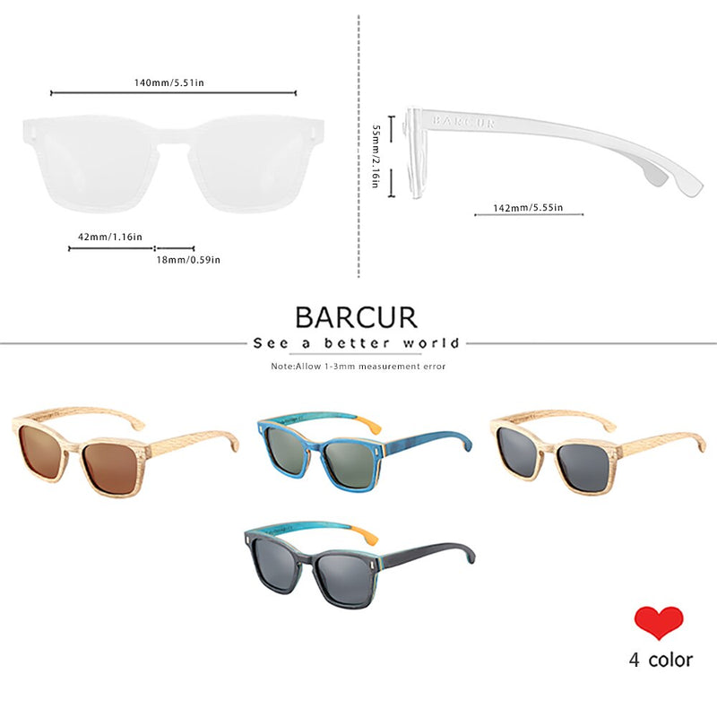 BARCUR Brand Design Wood Women Sunglasses Fashion Polarized Men Sun Glasses Wooden Frame UV400 - KiwisLove