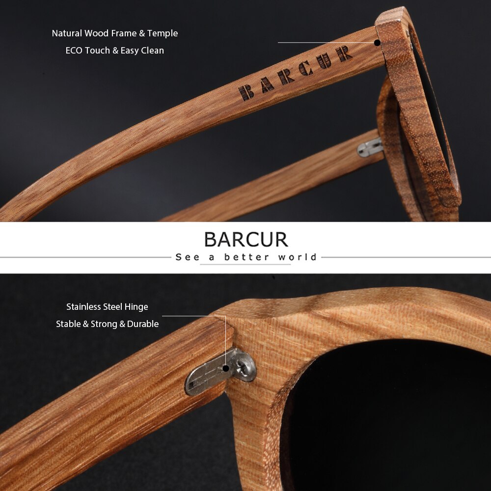 BARCUR Wood Sunglasses Polarized UV400 Men Women Sun glasses Oculos de sol masculino - KiwisLove