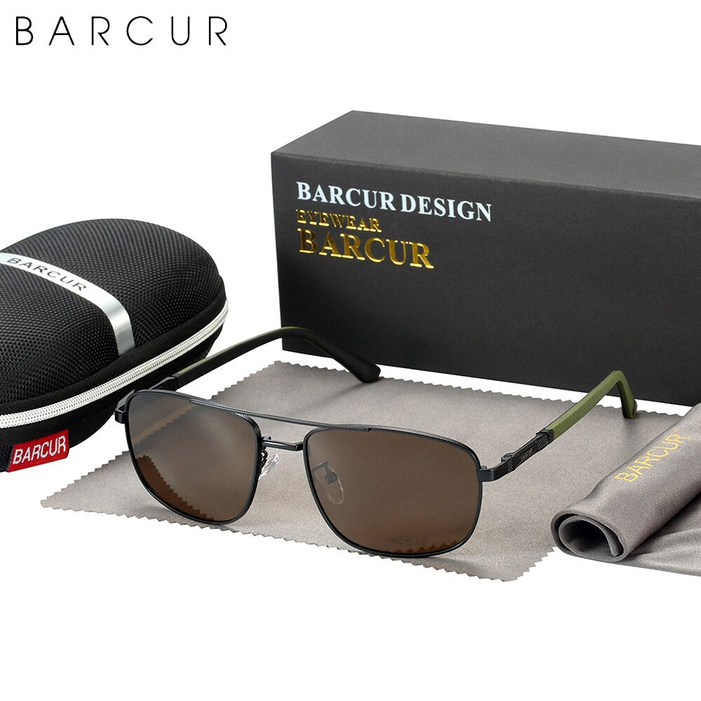 BARCUR Square Retro Sunglasses Stainless Steel Frame Rubber Temple Polarized Men Sun Glasses Driving UV400 Protection - KiwisLove