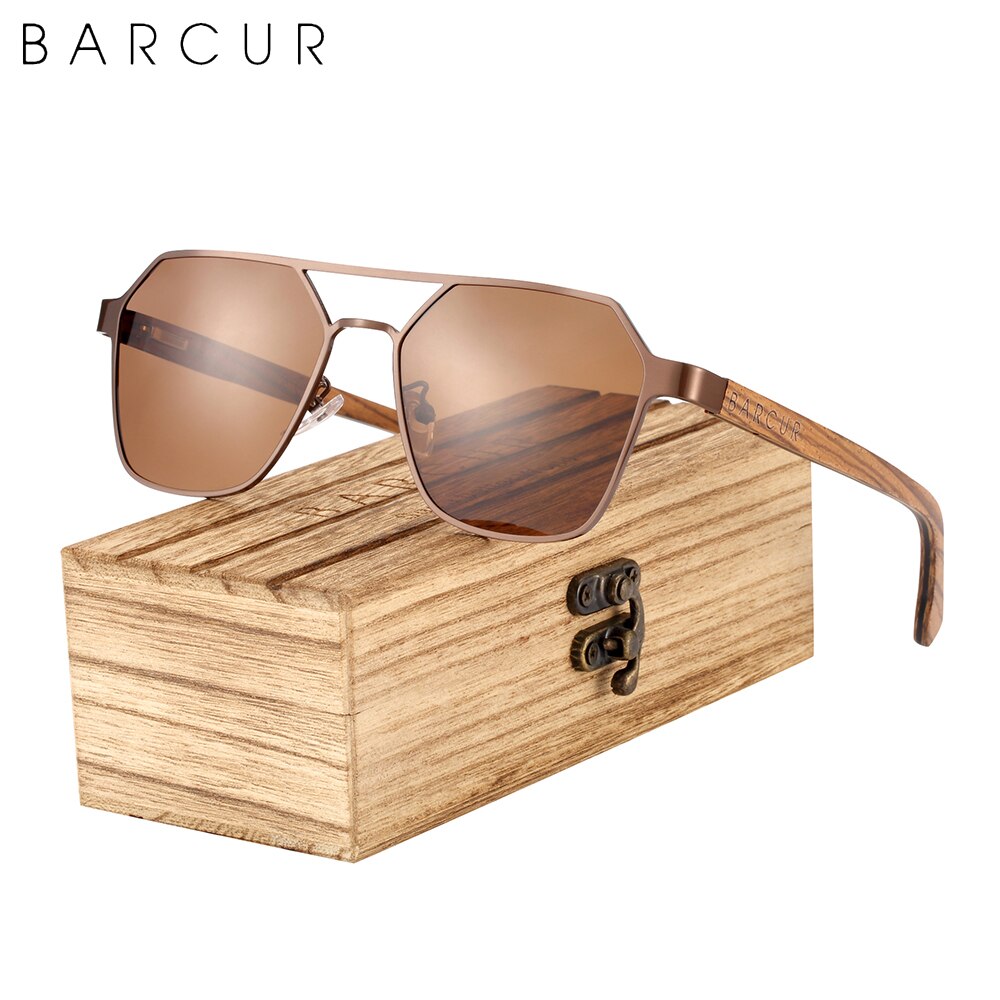 BARCUR Polarized Brand Design Zebra Wood Temple Women Sunglasses Hexagon Metal Frame Men Glasses UV400 Free Wood Case - KiwisLove