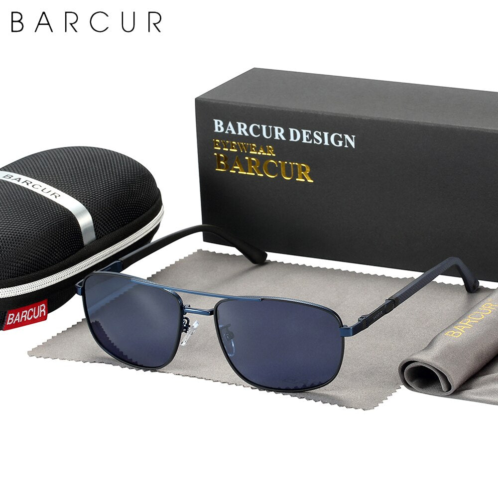 BARCUR Square Retro Sunglasses Stainless Steel Frame Rubber Temple Polarized Men Sun Glasses Driving UV400 Protection - KiwisLove