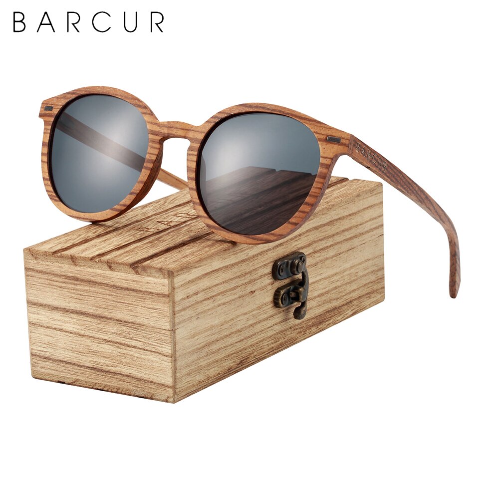 BARCUR Retro Deisgn Stylish Cat Eey Zebra Wood Sunglasses Round Polarized Men Women Sun glasses UV400 Protection Wood Box - KiwisLove
