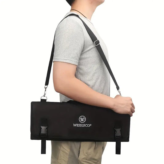 WESSELECO 17 Pocket Black Chef Knife Roll Bag – Oxford Cloth Culinary Carry Case