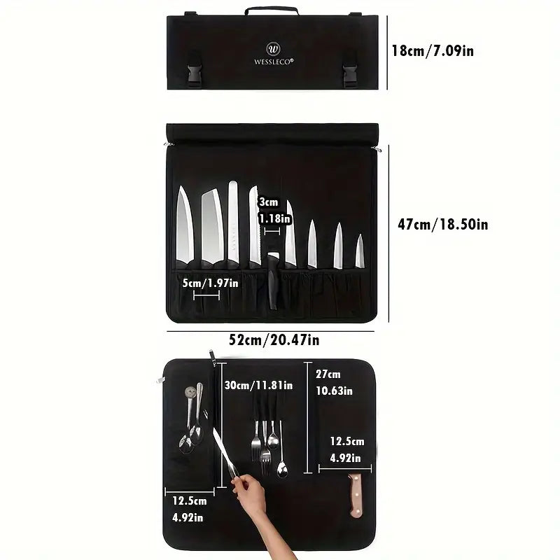 NZ Stock 17 Pocket WESSELECO Chef Knife Roll Bag – Durable Oxford Cloth Carry Case - KiwisLove