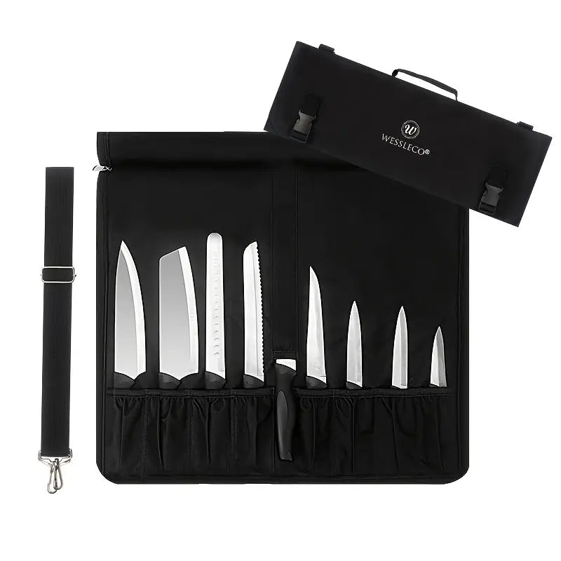 NZ Stock 17 Pocket WESSELECO Chef Knife Roll Bag – Durable Oxford Cloth Carry Case