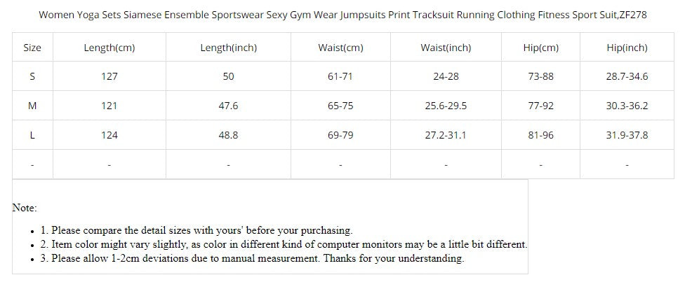 Women Yoga Set Siamese Ensemble Gym Wear Jumpsuits Print Tracksuit Running - KiwisLove