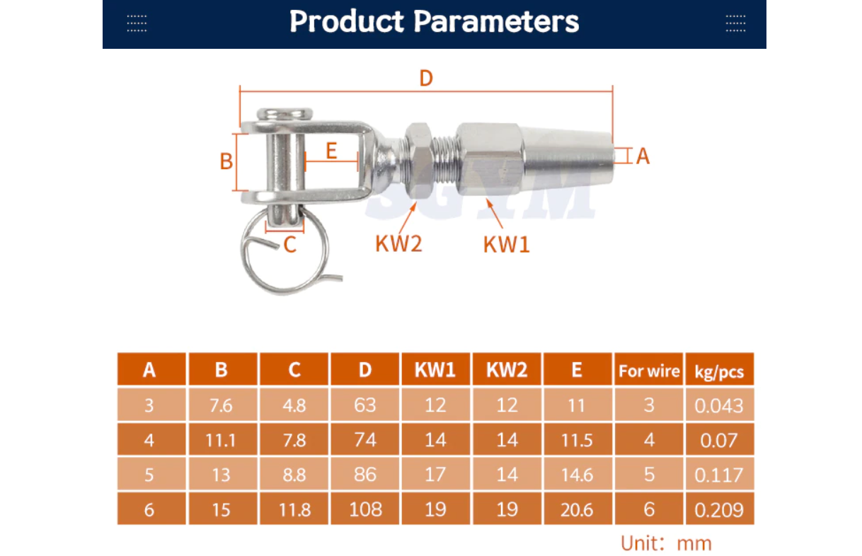 Wire Rope 316 Stainless Steel Swageless Fork Jaw Terminal Cable - KiwisLove