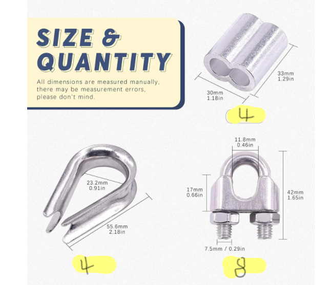 M10 Thimble Loop Sleeve Clip 16 Pcs Pack for 10mm Wire Rope Cable - KiwisLove