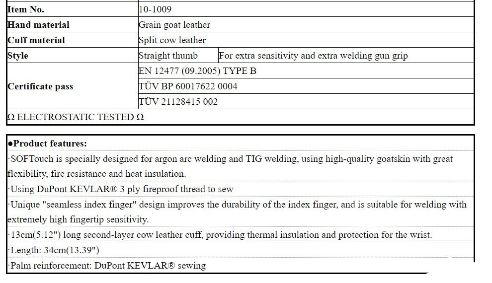 Pair TIG Welding Gloves Goatskin Palm Cowhide Cuff Soft Sensitive Gloves - KiwisLove