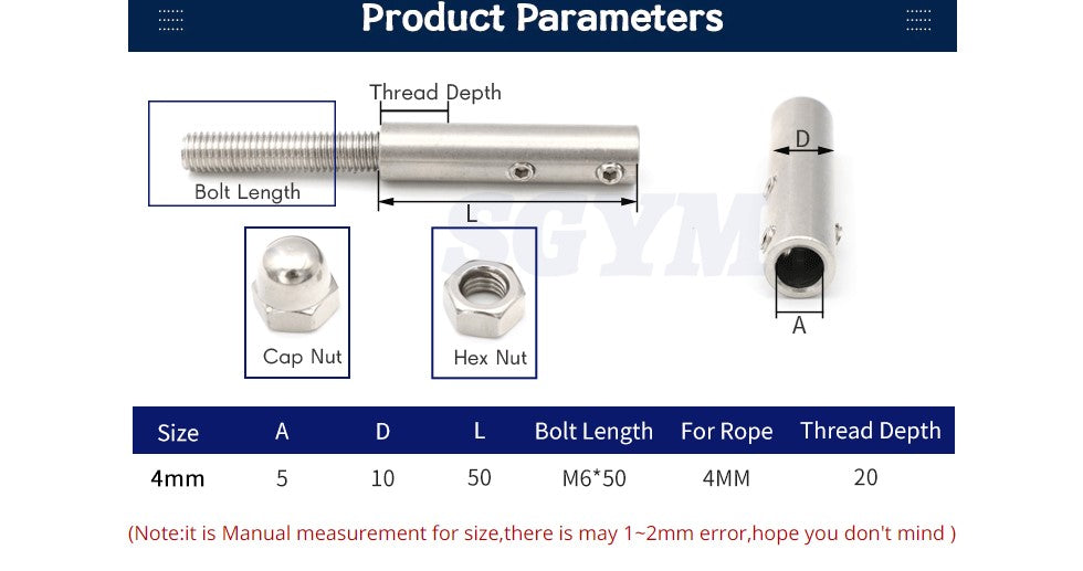 10pcs handscrew Clamp Wire Rope 4mm Threaded Stud Tension End Fitting - KiwisLove