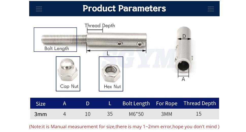 10pcs Cable Railing 1/8" Wire rope 3mm Threaded Stud Tension End Fitting - KiwisLove