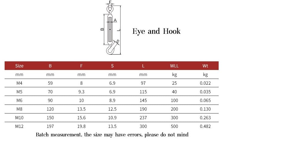 1Pcs  Adjust Chain Rigging Hooks & Eye Turnbuckle Wire Rope Tension - KiwisLove
