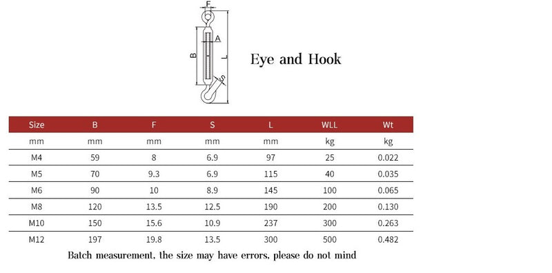 1Pcs  Adjust Chain Rigging Hooks & Eye Turnbuckle Wire Rope Tension - KiwisLove