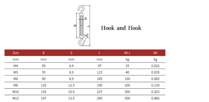 1Pcs  Adjust Chain Rigging Hooks & Eye Turnbuckle Wire Rope Tension - KiwisLove