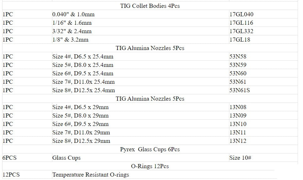 49PCS TIG Welding Torch Stubby Gas Lens #10 Pyrex Glass Cup Kit For WP-17/18/26 - KiwisLove
