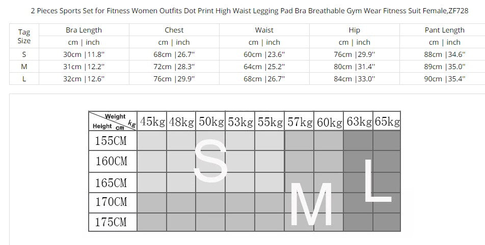 Women Fitness Set Outfits Dot Print High Waist Legging Pad Bra Breathable - KiwisLove