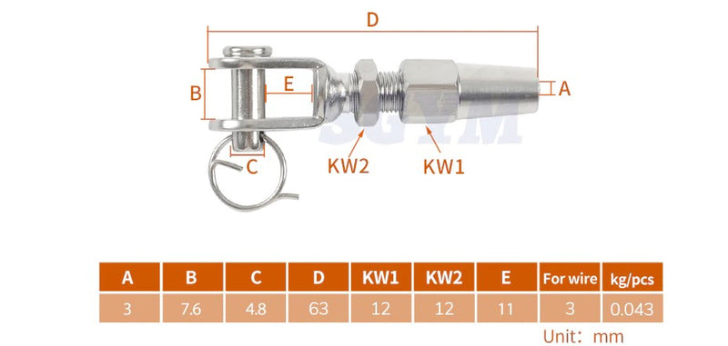 4pcs 316 Stainless Steel Swageless Fork Terminal For 3mm Wire Rope - KiwisLove