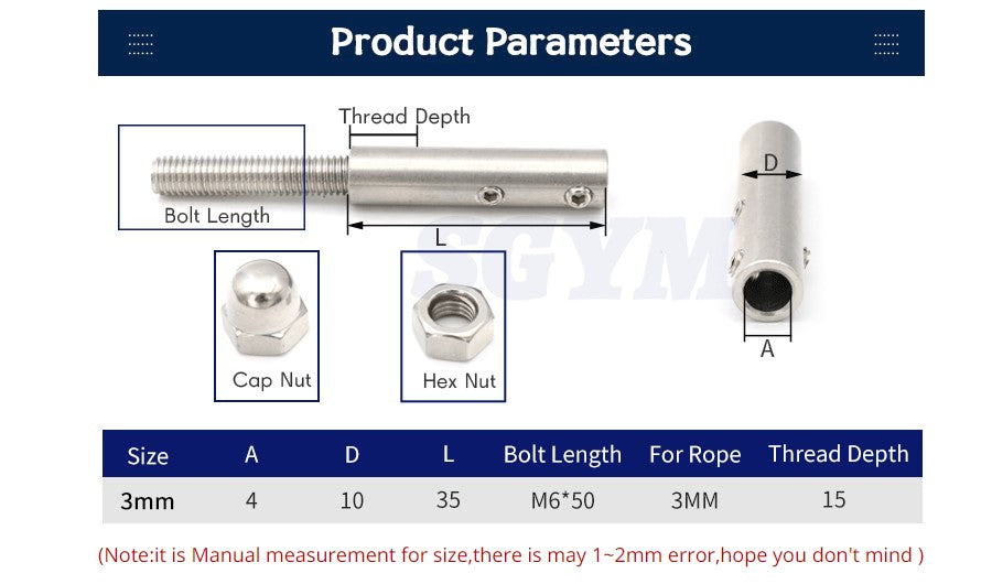 10pcs Cable Railing 1/8" Wire rope 3mm Threaded Stud Tension - KiwisLove