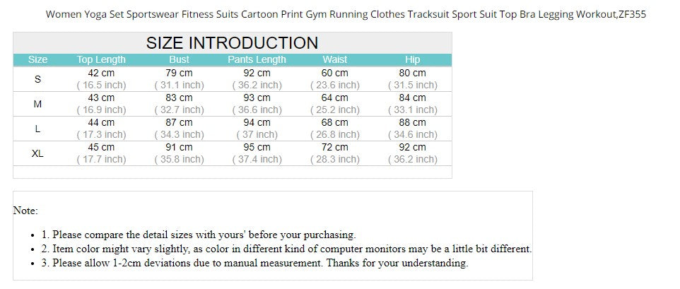 Women Yoga Set Sportswear Fitness Suits Cartoon Print Gym Running Clothes Tracksuit - KiwisLove