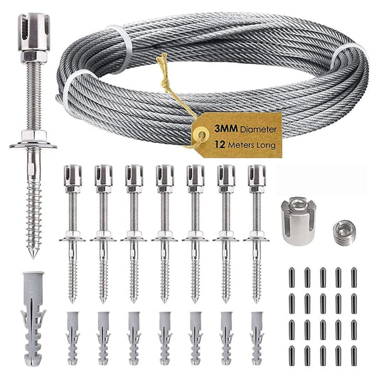 Stainless Steel Wire Cable Trellis Kit with 12M Rope and Wall Brackets- KiwisLove