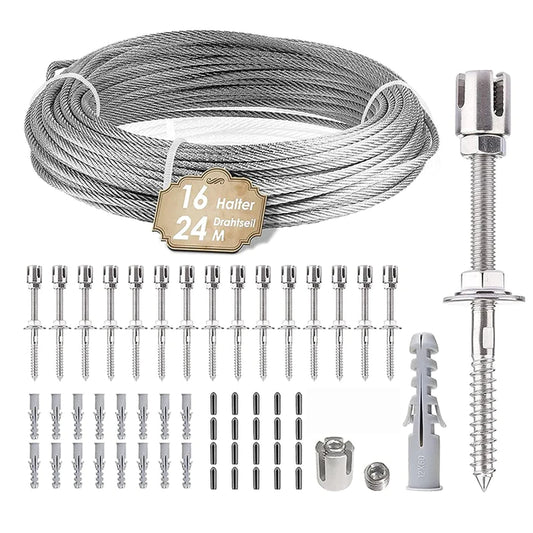 Stainless Steel Cable Trellis Kit for Climbing Plants 24M Rope with 16 Wall Brackets - KiwisLove