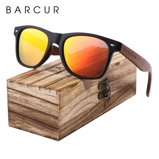 BARCUR Black Walnut Sunglasses High Quality Anti Blue Night Vision Men Women Mirror Sun Glasses UV400 Protection Free Wood Box - KiwisLove