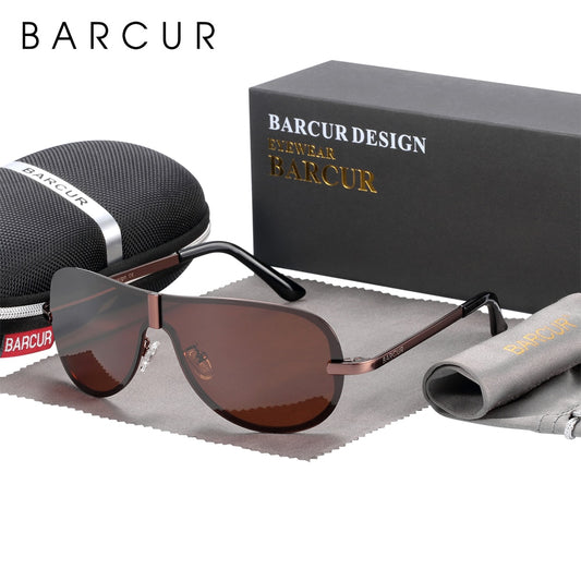 BARCUR Polarized Black Sunglasses Male Rimless Yellow Glasses Men Driving Night Vision Eyewear Accessories Oculos - KiwisLove