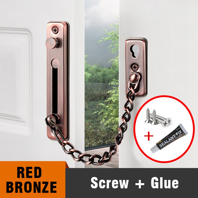 KAK 304 Stainless Steel Security Door Chain Lock Anti-theft Door Chain Door Latch Nail Free Glue Thicken Door Lock Hardware - KiwisLove