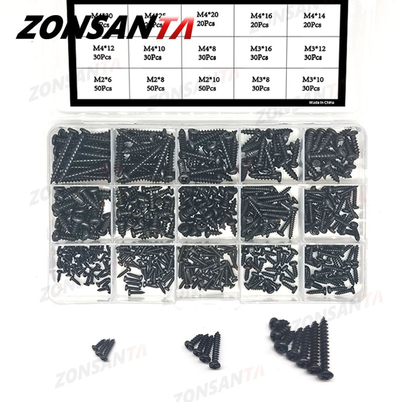 ZONSANTA 460Pcs M2 M3 M4 Phillips Round Head Self tapping Screw Set Stainless steel Pan Head Wood Screws Assortment Kit - KiwisLove