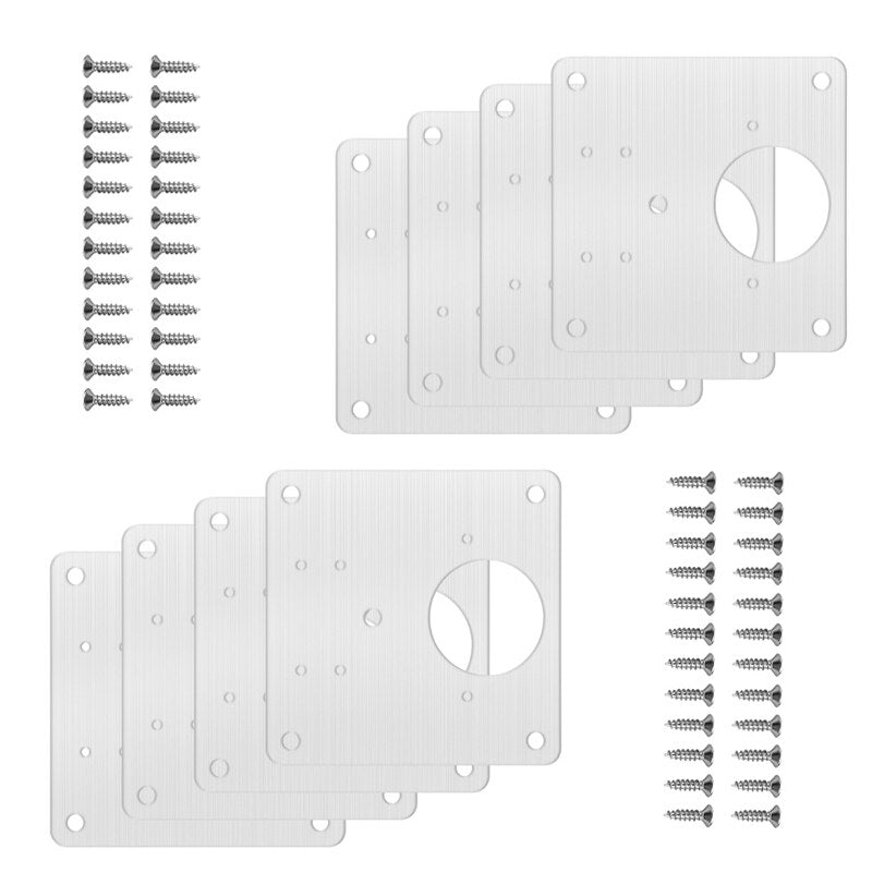 KAK Stainless Steel Cabinet Hinge Repair Plate 1-8 Pack Door Hinge Mounted Plate with Screws Furniture Hardware Accessories - KiwisLove