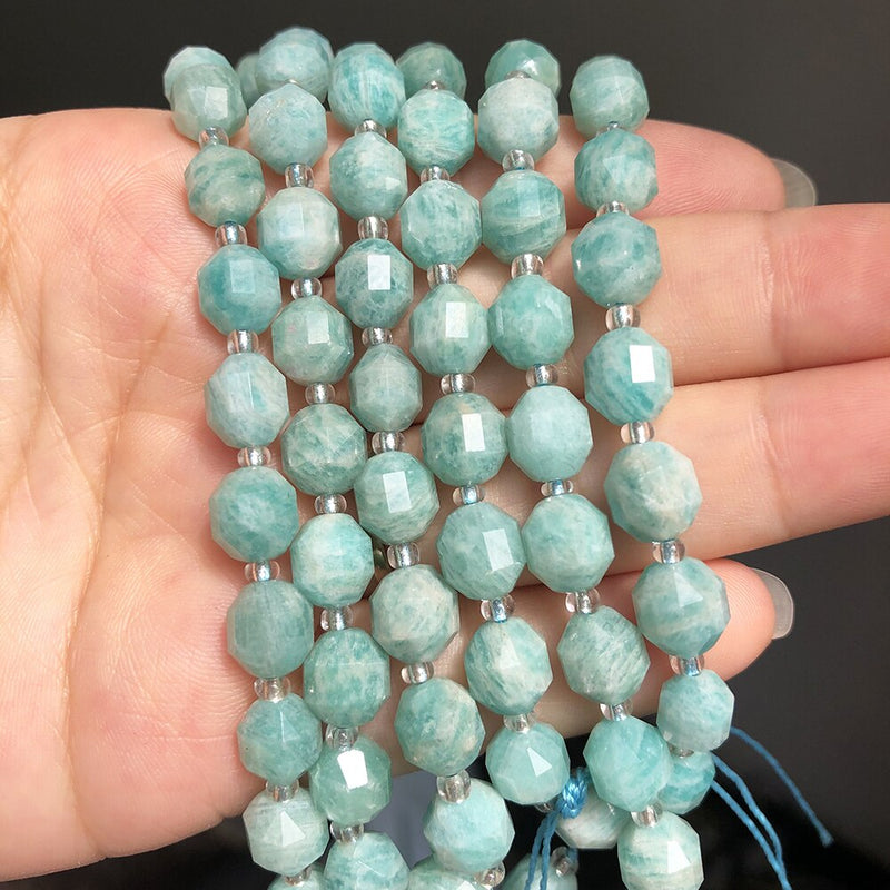 Natural Faceted Genuine Amazonite Loose Stone Beads For Jewelry Making Round Spacer Beads DIY Bracelet Accessories 15&#39;&#39; 7.5&#39;&#39;