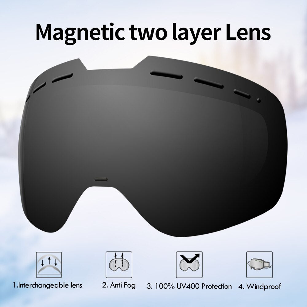 COPOZZ Frameless Ski Goggles with Magnetic Lens Skateboard Skiing Anti-fog UV400 Snowboard Goggles Men Women Ski Glasses Eyewear - KiwisLove