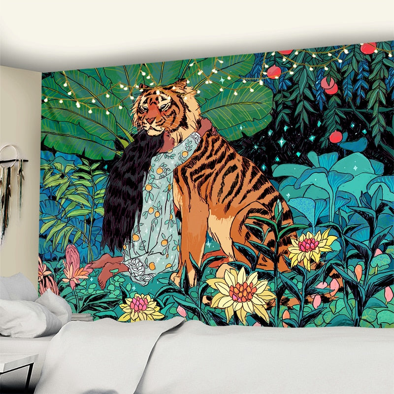 Forest Animal Tapestry Wall Hanging Mysterious Flowers Moon Ocean Landscape Bohemian Mandala Home Room Decor - KiwisLove