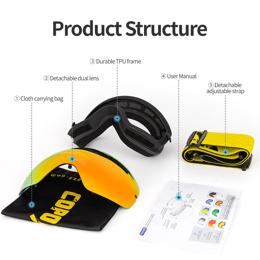 COPOZZ brand ski goggles double layers UV400 anti-fog big ski mask glasses skiing snow men women snowboard goggles GOG-201 Pro - KiwisLove