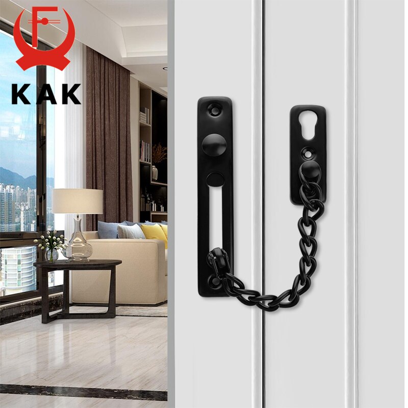 KAK 304 Stainless Steel Security Door Chain Lock Anti-theft Door Chain Door Latch Nail Free Glue Thicken Door Lock Hardware - KiwisLove
