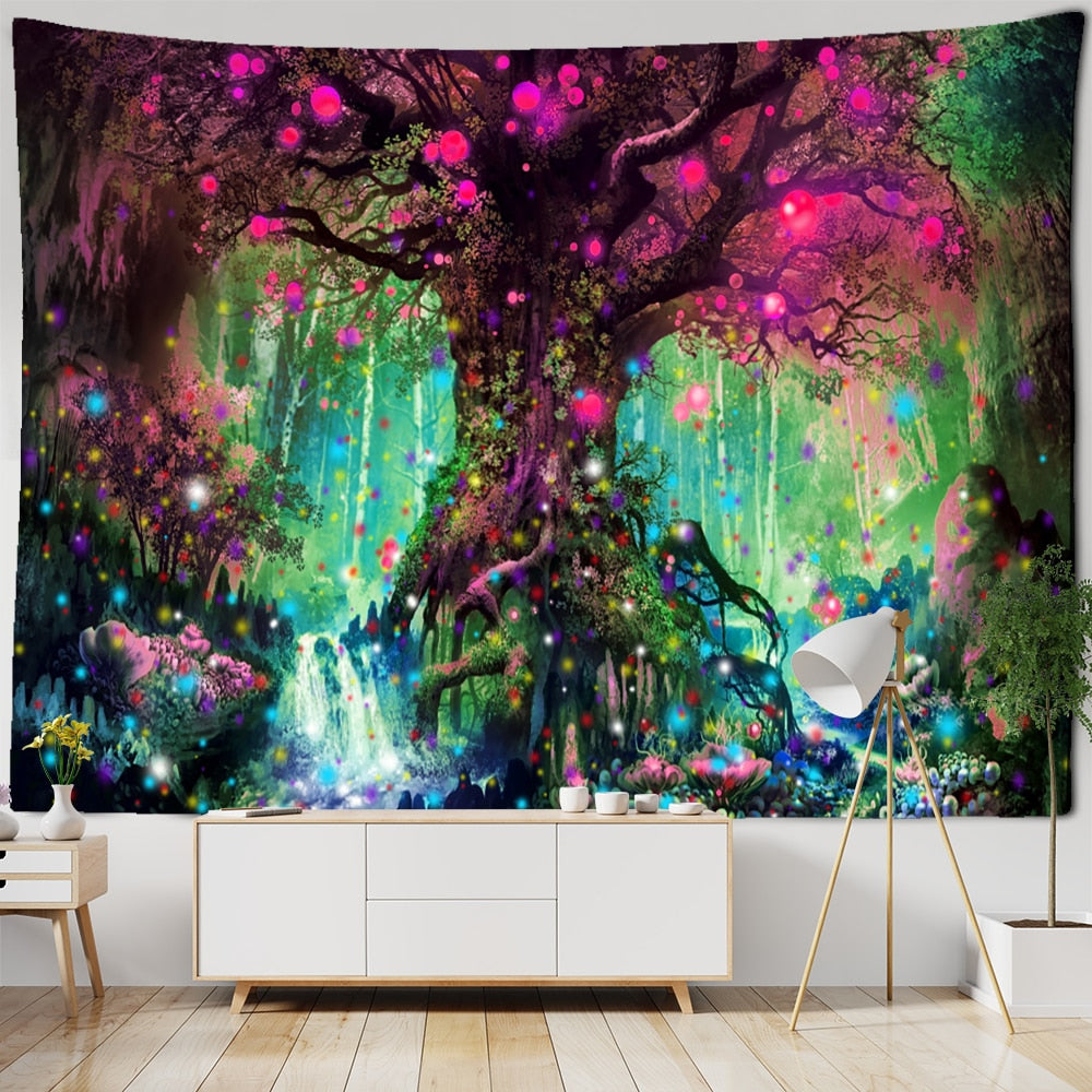 Lantern Tree Of Life Tapestry Wall Hanging Psychedelic Witchcraft Mystery Tapiz Hippie Good Luck Background Cloth Home Decor - KiwisLove