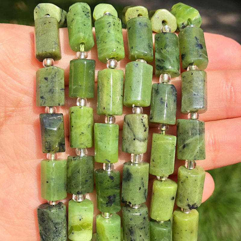 Natural Stone Column Shape Faceted Green Canadian Jades Loose Beads for Jewelry DIY Making Charms Bracelet Earrings Accessories - KiwisLove