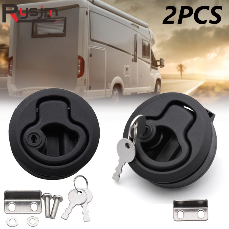 2Pcs Round Plastic Locking Lift Handle Flush Pull Latches For RV Yacht Marine Boat Round Deck Hatches With keys Black - KiwisLove