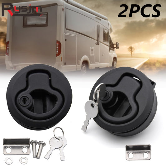 2Pcs Round Plastic Locking Lift Handle Flush Pull Latches For RV Yacht Marine Boat Round Deck Hatches With keys Black - KiwisLove