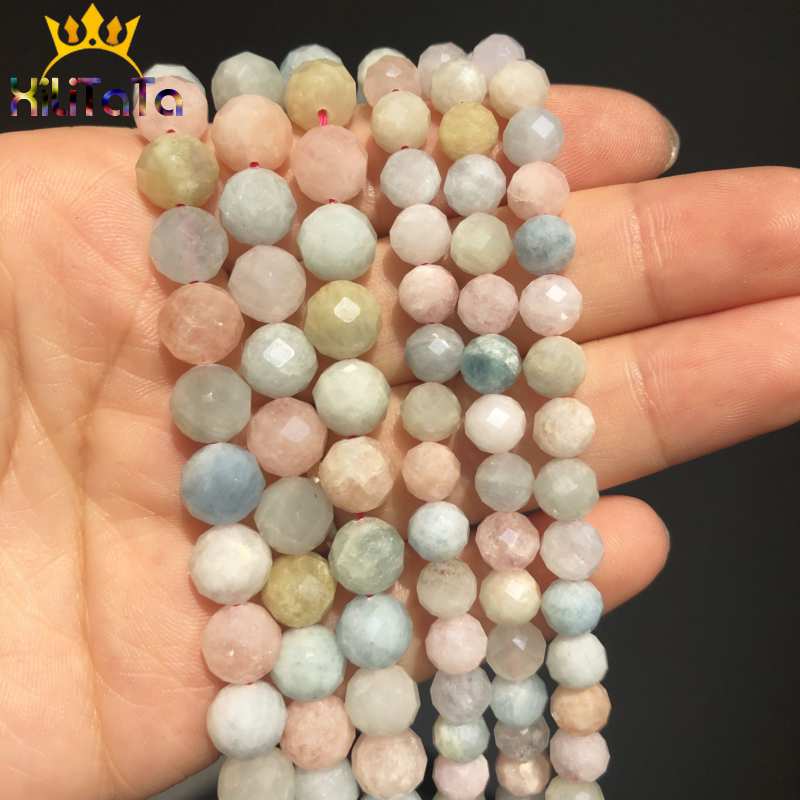 19cm Colorful Natural Morganite Stone Beads Faceted Round Loose Beads For DIY Jewelry Making Bracelets Accessories 15&#39;&#39; 6/8mm - KiwisLove