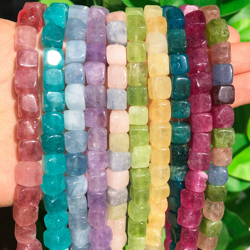 8mm Square Aquamarines Morganite Tourmaline Peridot Apatite Stone Beads Natural Loose Beads for Jewelry DIY Making Bracelet - KiwisLove