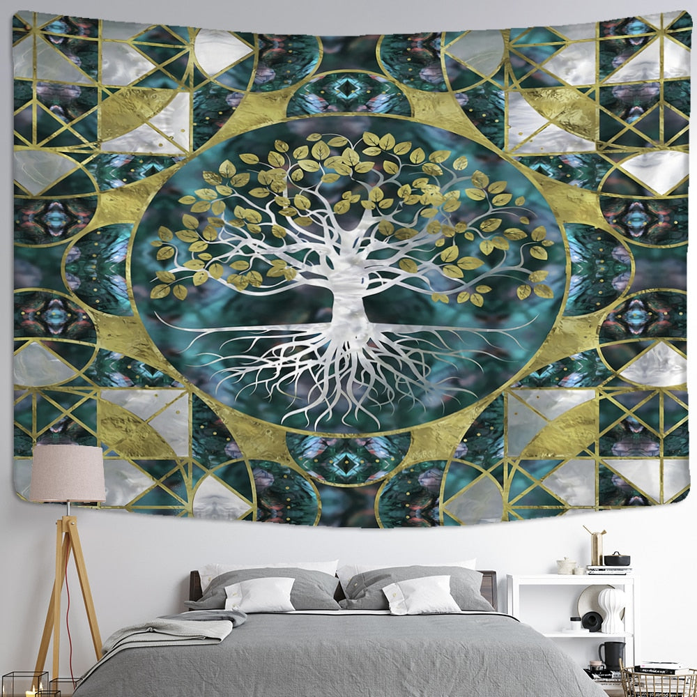 Tree of Life Art Tapestry Wall Hanging Bohemian Yoga Mat Large Size Sheets Psychedelic Witchcraft Hippie Home Decor - KiwisLove