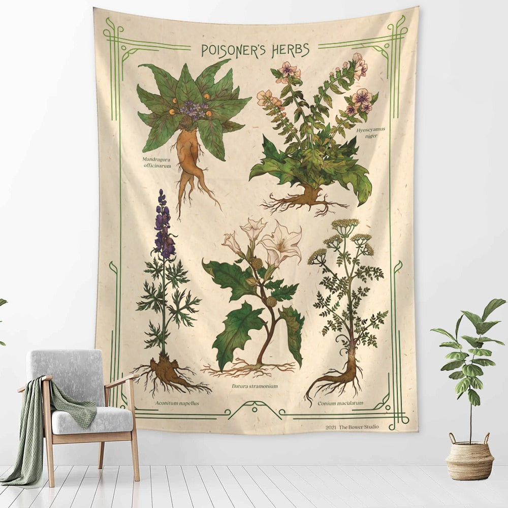 Retro Plant Flower Tarot Tapestry Wall Hanging Psychedelic Witchcraft Hippie Tapiz Aesthetics Room Home Decor - KiwisLove