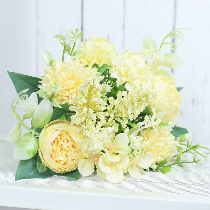 Roses Artificial Flowers White Silk Peony High Quality Sky Blue Bride Bouquet Wedding Decor Fake Flower Home Accessories Craft - KiwisLove