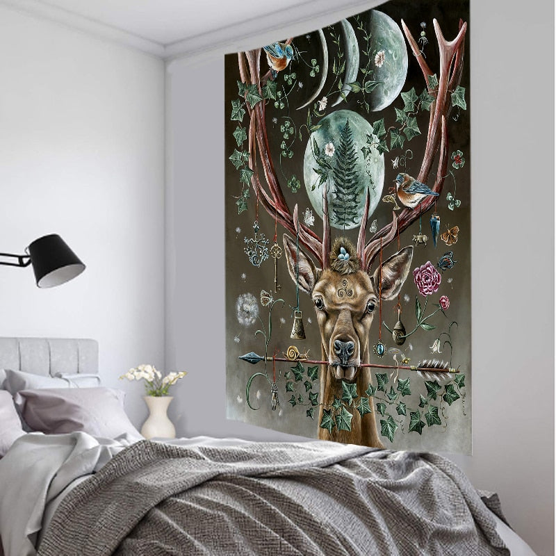 Forest Elk Tapestry Wall Hanging Mount Bohemian Psychedelic Witchcraft Mystery Hippie Bedroom Sheet Home Decor - KiwisLove