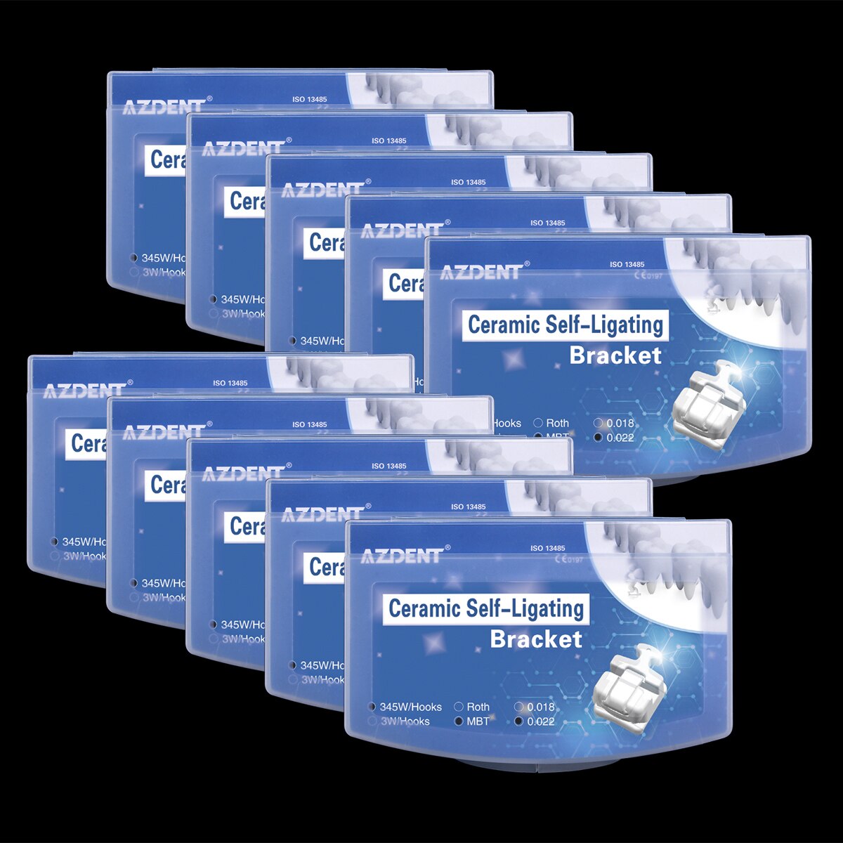 Azdent Dental Self-Ligating Orthodontic Ceramic Bracket SL Clear Roth / MBT 0.022 With Hook 3-4-5 - KiwisLove