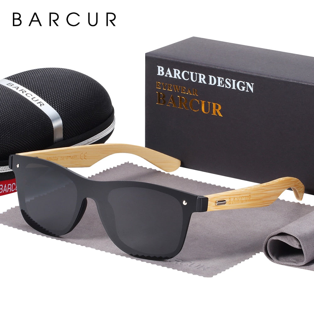 BARCUR Natural Oversize Real Bamboo Sunglasses for Men Women Sun glasses 100% UV400 Oculos de sol masculino feminino - KiwisLove