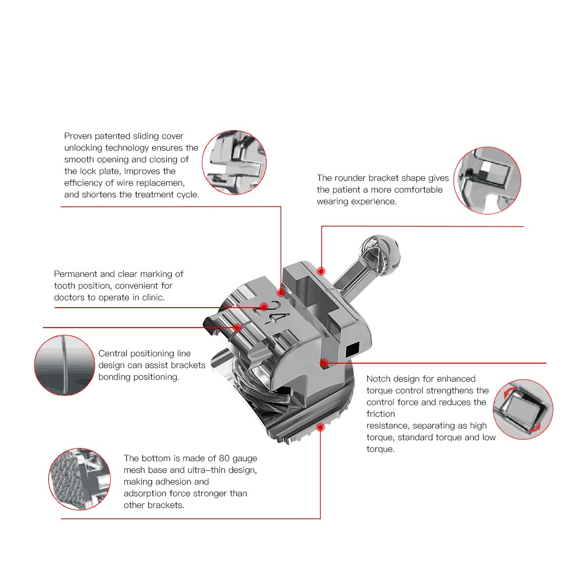 AZDENT Dental Metal Self-Ligating Brackets with Movable Hook Standard Turque Horizontal Auxiliary Slot Mesial Dista Adjustable - KiwisLove