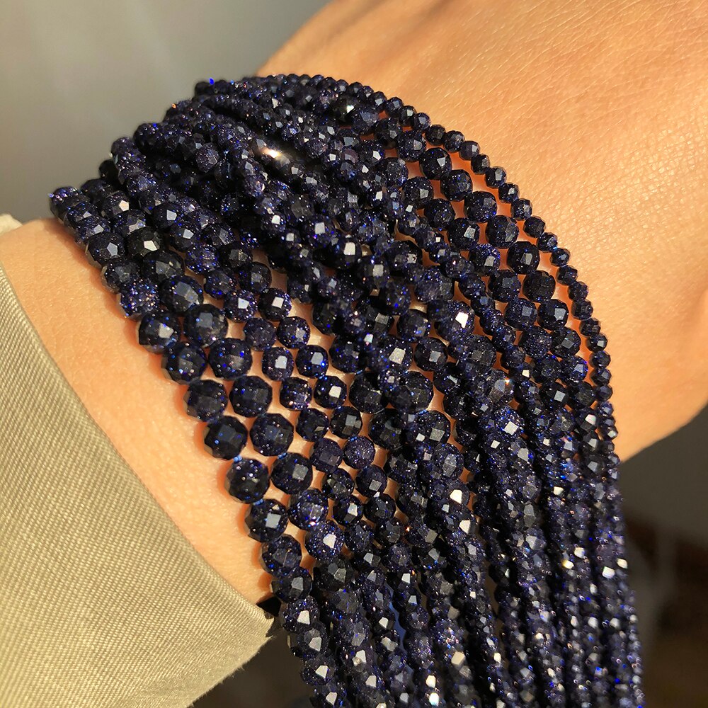 2 3 4mm Faceted Blue Sand Gem Stone Beads Round Loose Spacer Beads for Jewelry Making DIY Bracelet Earrings Accessories 15&#39;&#39; - KiwisLove